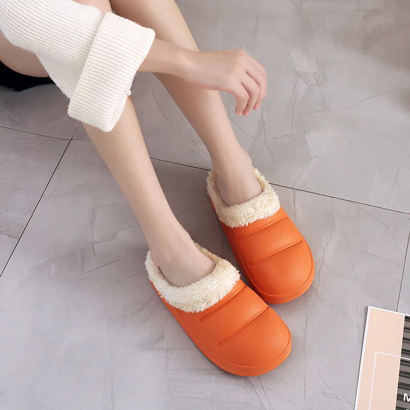 Waterproof Cotton Slippers Female Winter Indoor Home Thick-soled Cute Couple Household Bag with Warm Plush Cotton Slippers