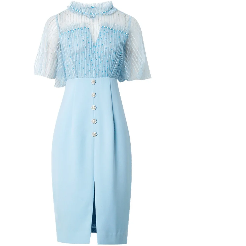 

New split ol 2021 Celebrities Lace dress Sexy split Beaded dresses Plus Size Women Clothing Vintage Party Slim Work Pencil Dress