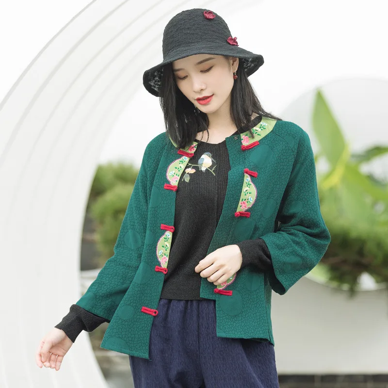 Национальный Стиль Осень Новый Ретро Вышивка женская рубашка короткое пальто