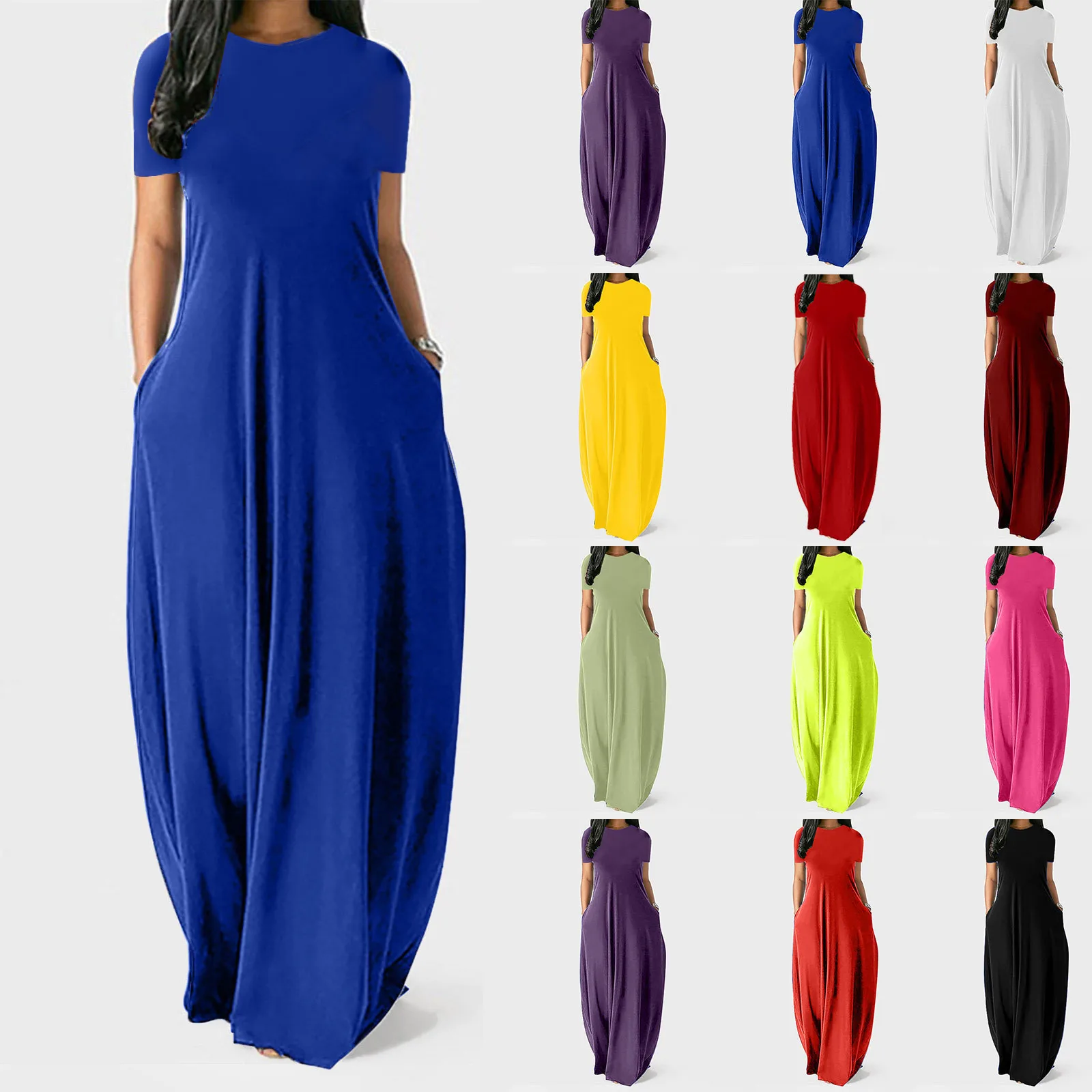 

Женское повседневное длинное платье-макси без рукавов с круглым вырезом