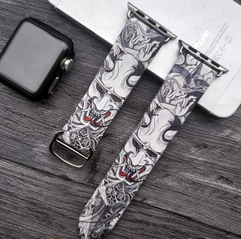 Кожаный ремешок с принтом в стиле хип-хоп для Apple Watch 38 мм 40 мм модный мужской ремешок для Apple Watch 40 мм 44 мм серия 5 4 3 2 1 - Цвет ремешка: K