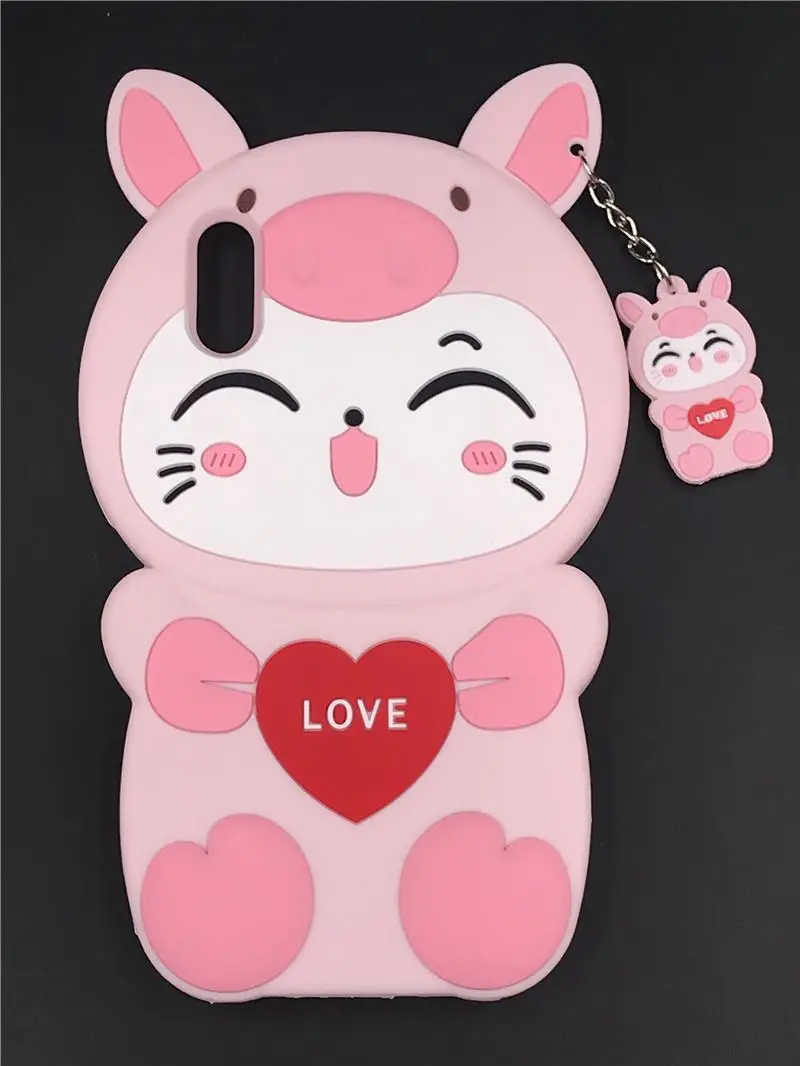 

For Huawei Y6 Pro 2019 New Hot Lovely 3D Cartoon cat love heart Pendant Soft silicone Phone Case For Huawei Honor 8A Back cover