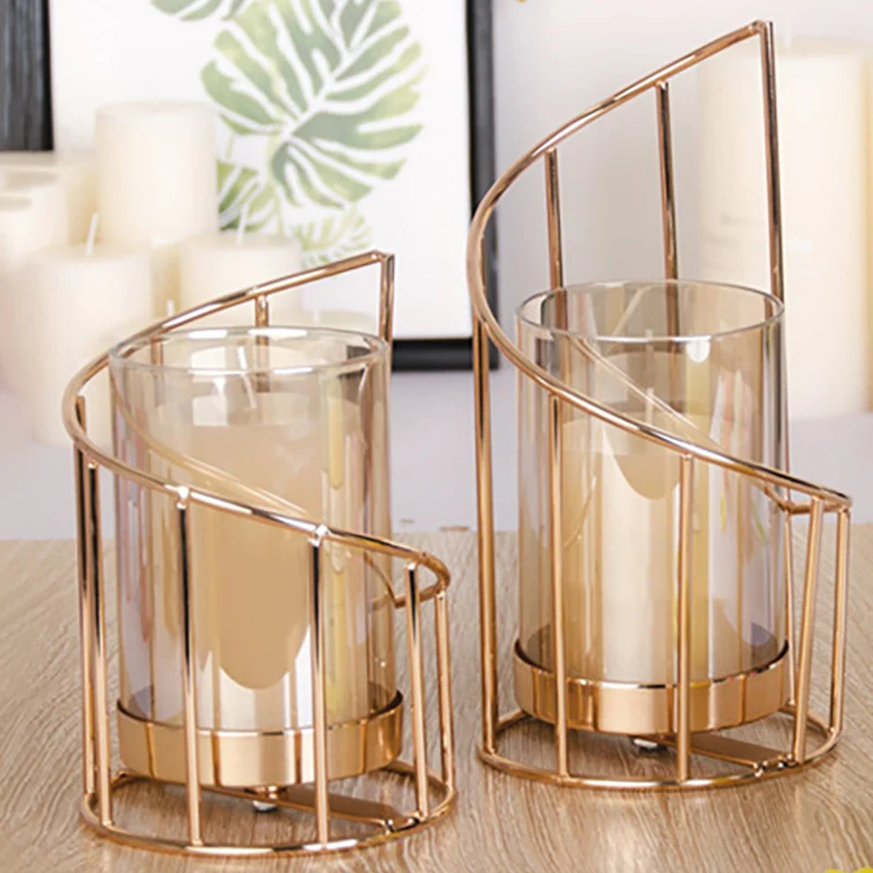 

Golden Iron Candle Holder European geometric Candlestick Romantic Crystal Candle Cup Home Decoration Table Decoration
