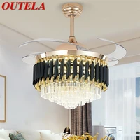 outela new ceiling fan light invisible luxury crystal led lamp with remote control modern for home