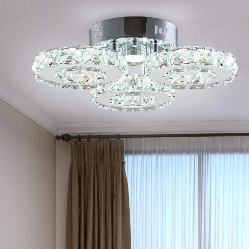 

LED Crystal Ceiling Lights 3 Rings Modern Style Hanging Light Fixtures Contemporary Indoor Lighting For Living Room Bedroom