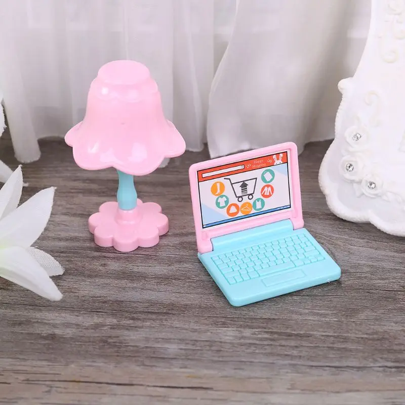 Casa de mu&ntilde;ecas creativa en miniatura para ni&ntilde;os, l&aacute;mpara de escritorio de computadora port&aacute;til moderna, muebles, juguete de imitaci&oacute;n-1