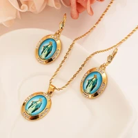 bangrui gold necklace earrings set gold color catholic religious crystal jewelry set christmas gift for women girls gift