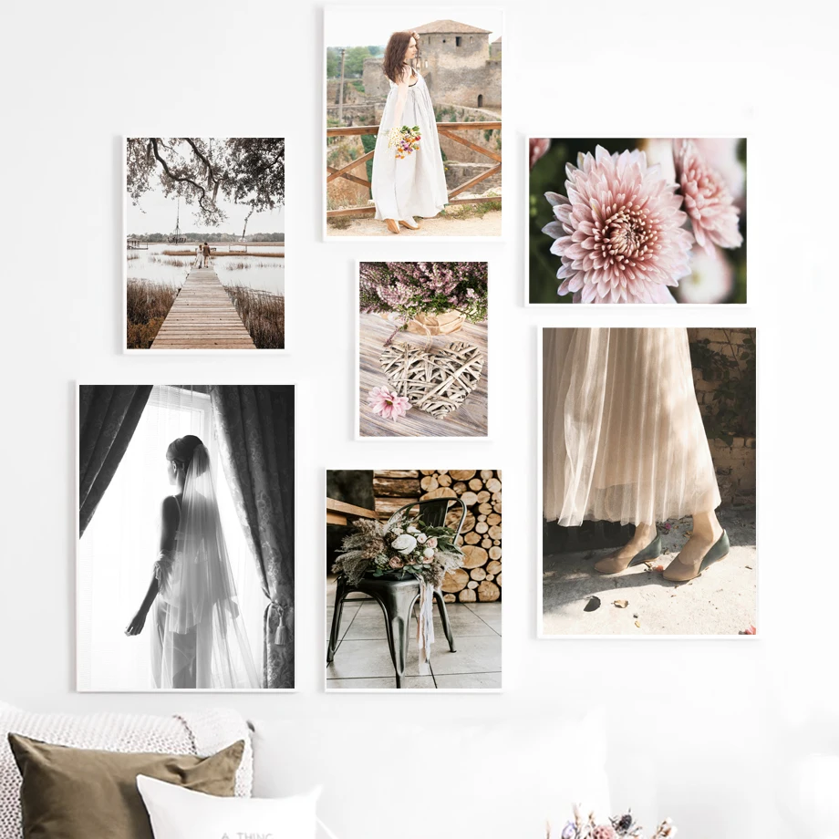 

Bridge Flower Fashion Girl Landscape Wall Art Canvas Painting Nordic Posters And Prints Wall Pictures For Living Room Home Decor