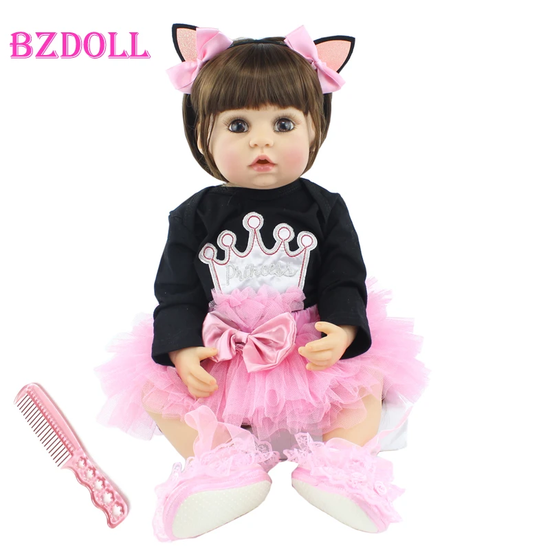 

Полностью силиконовая кукла-младенец BZDOLL 55 см, виниловая кукла-реборн для девочек, наряд для новорожденных, подарок на день рождения для при...