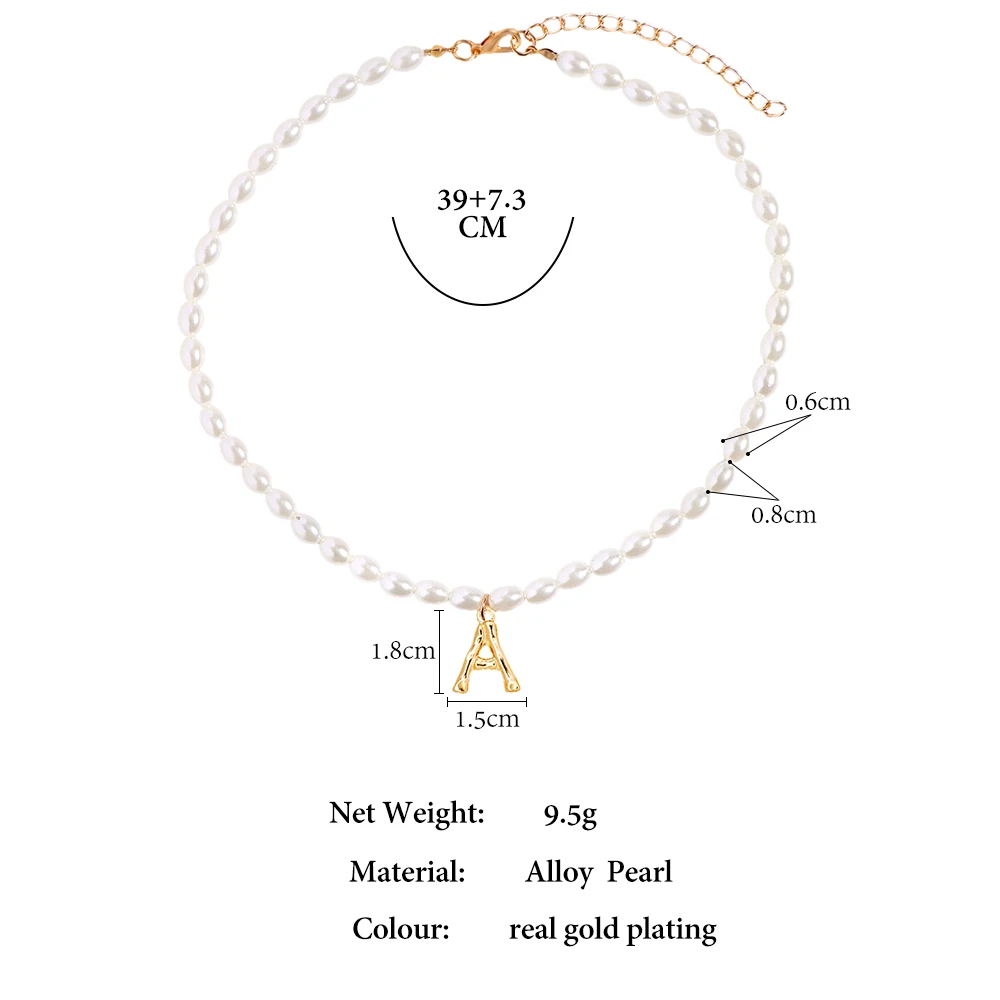 Simple White Oval Imitation Pearl Beads Necklace For Women Golden Bamboo Letters Baroque Pearls Choker Necklaces Trendy Jewelry images - 6