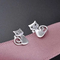 real solid pure 925 sterling silver earrings fine jewelry fashion small cute animal cat stud earring for women girls students
