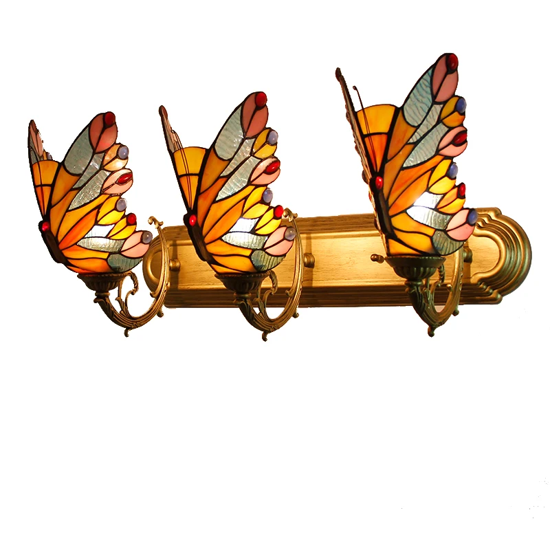 Европейский стеклянный настенный светильник в виде бабочки лампа для кафе
