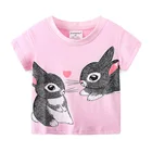 Футболка для девочек, детская летняя хлопковая футболка, футболка с животным принтом, одежда для маленьких девочек, Симпатичные топы с кроликом, 2021