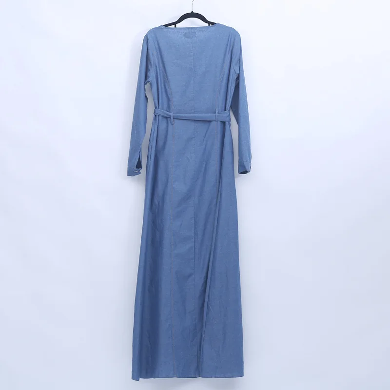 Мусульманское джинсовое Макси-платье abaya длинные халаты с поясом Туника jilбаб Jalabiya Ближний Восток Рамадан Арабский исламский
