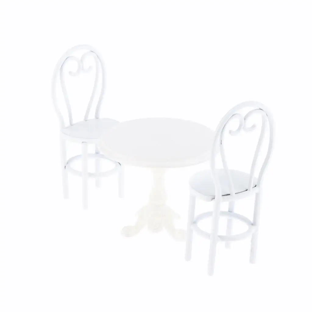 

1:12 Dollhouse Miniature Dining Room Furniture Metal Table And 2 Chairs