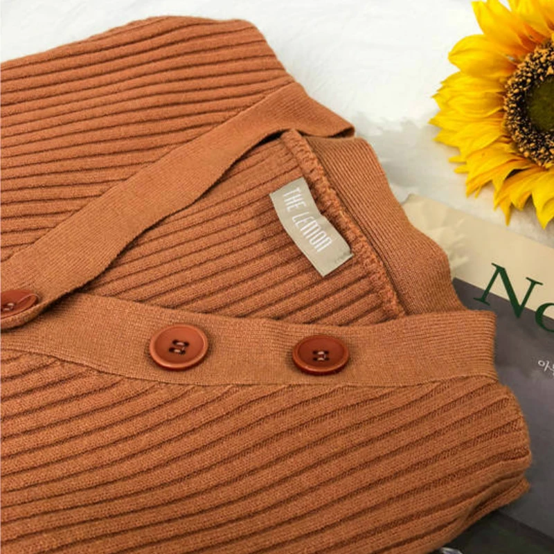 

Pullover Women Solid V-neck Knitted Trendy Slim Single Breasted Leisure Korean Style Retro Female Sweaters All-match Ulzzang New