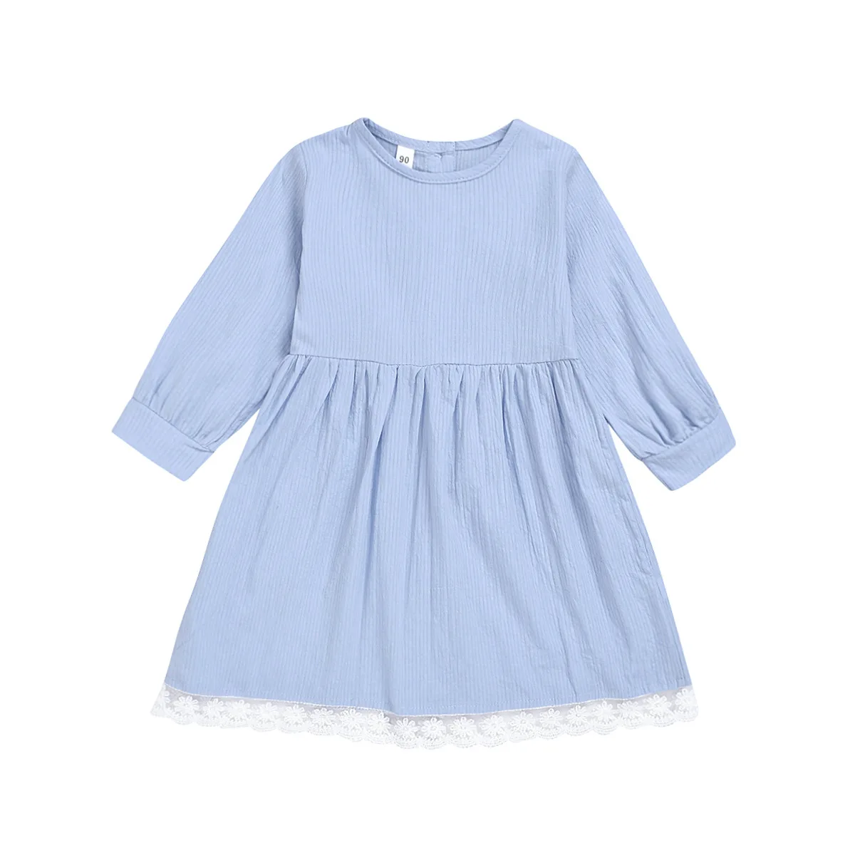 

Autumn new children&/39;s solid color Korean girls blue lace princess