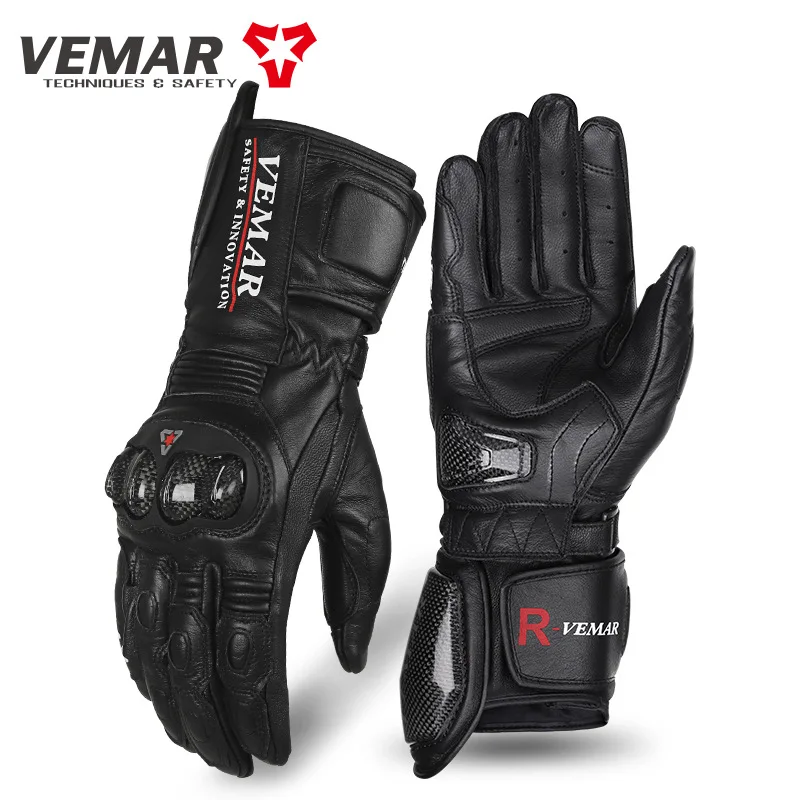 Vemar Motocross Gloves Long Leather Motorcycle Guantes Touch Screen Offroad Hard Knuckle Protective Riding Cycling MX ATV BMX