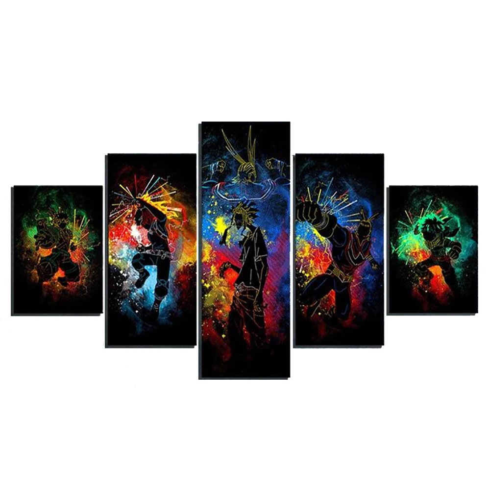 

5 Piece Wall Art Canvas Paintings Modern Japan Anime Posters Manga My Hero Academia Pictures Home Decor Living Room Decoration