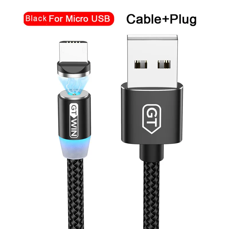 For Micro Black GTWIN 3 м Магнитный кабель для быстрой зарядки USB type-C Магнитный адаптер зарядное устройство Магнитный зарядный кабель Micro USB для iPhone xr xiaomi - Цвет: For Micro Black