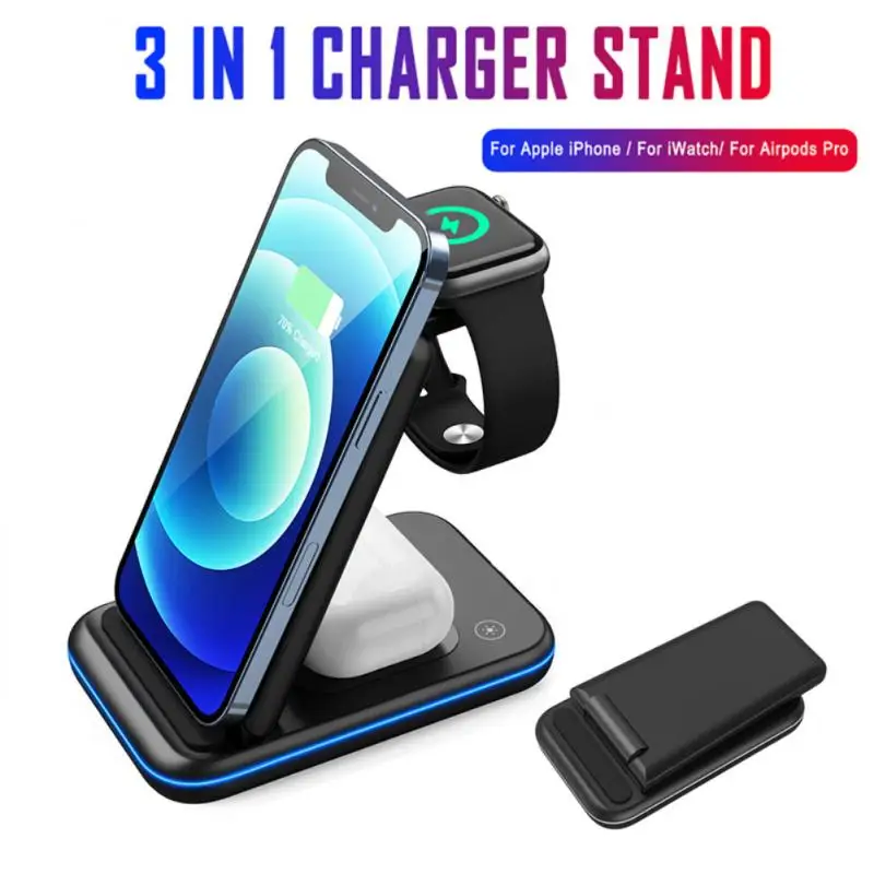 

Wireless Charger Stand 3 in 1 Qi 15W Fast Charging Dock Station For Apple Watch iWatch 6 5 4 AirPods Pro iPhone 12 11 XS Type C