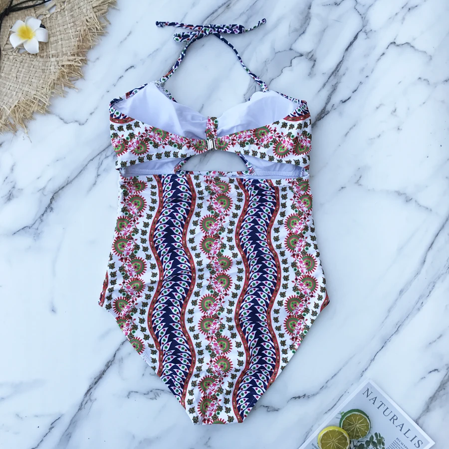 

ZMTREE Sale Size M F Printed Bodysuit Push Up Bandage Swimwear Women High Waisted Swimsuit Girls Corssback Monokini