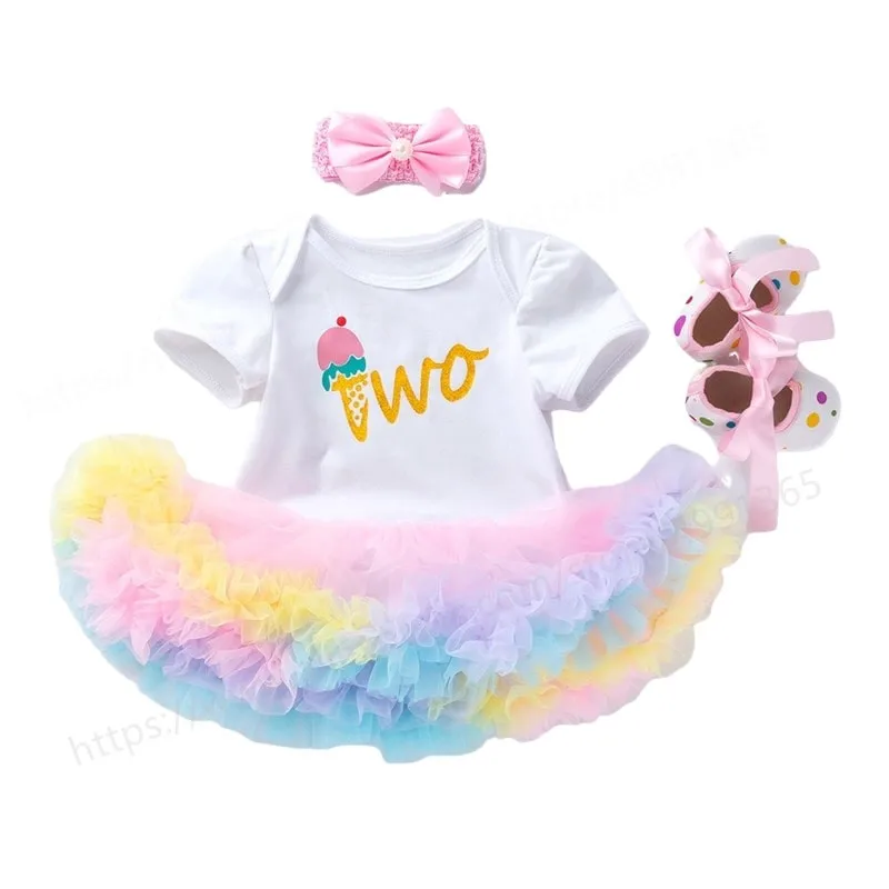 

Kids Dress For Girls Children Birthday Party Dress Suits Baby Rainbow Dresses Flower Girls Xmas Dress Sets with Shoes
