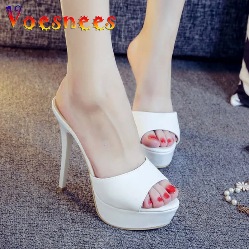 Женские туфли на высоком каблуке 12 см белые черные туфли-лодочки платформе