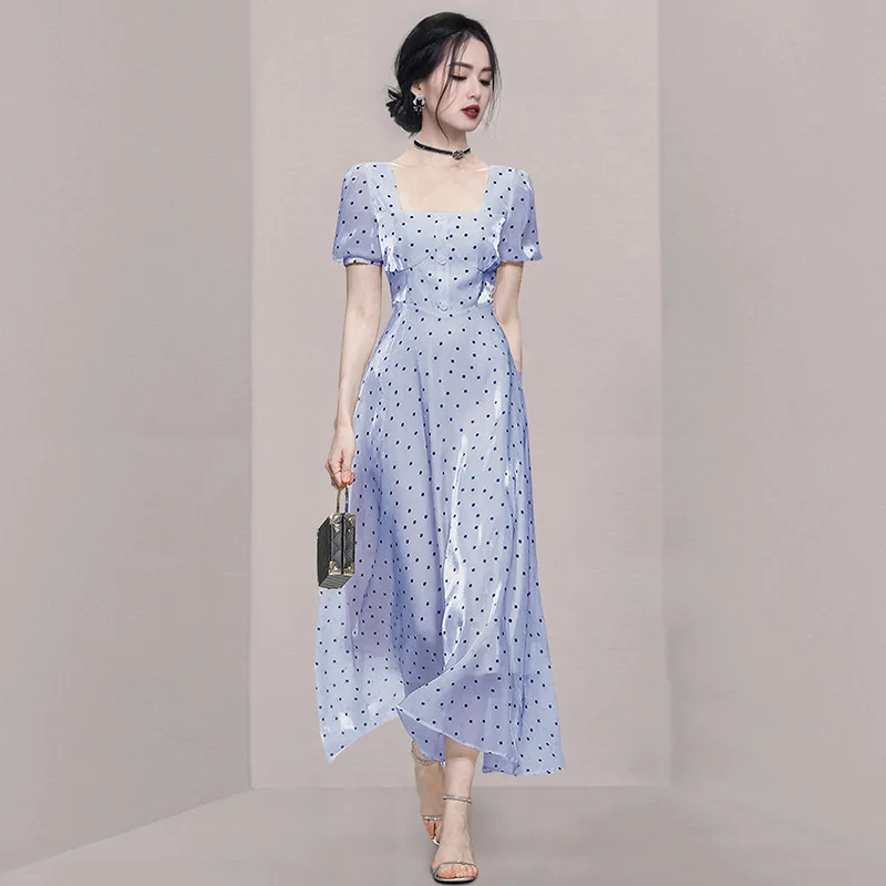

Women's fashion slim dress with new bubble sleeves in summer 2021 Vestidos Elegantes sexy Dress Wave point design