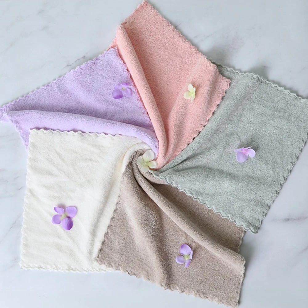 

1/5 Piece of 30x30cm Pure Color Lace Microfiber Towel Family Cleaning Children's Face High-quality High-density Coral Fleece