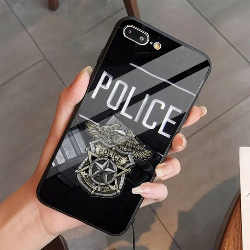 

design aesthetic policeman Phone Case Tempered glass For iphone 5C 6 6S 7 8 plus X XS XR 11 PRO MAX