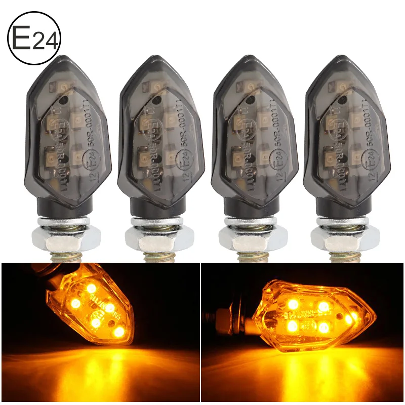 E24 Motorcycle Turn Signals E-Mark Mini Turn Signal Light 5LED 12V Amber Blinker Turn Signal Indicator Lamp Universal M8 Bolt