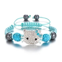 lovely kids bracelet cat charm rhinestone round crystal bead multi color string braiding bracelets diy children jewelry