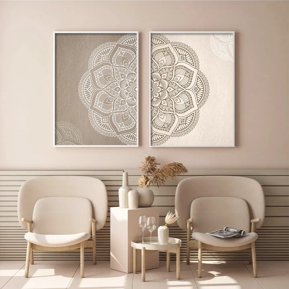 5D DIY алмазная живопись нейтральный Цвета Мандала Бохо Wall Art цветочный бежевый