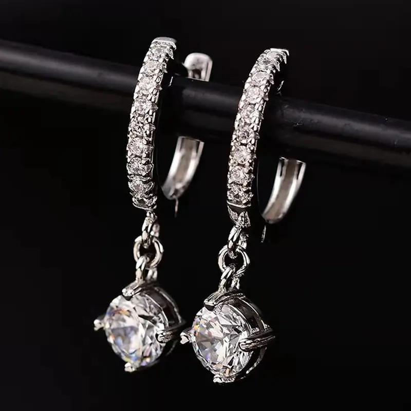 

Jazaz Fine 100% 925 Sterling Silver Wedding Party Drop Earrings Women Gift Spark Real 0.5ct 1 Carat D Color Moissanite B0689