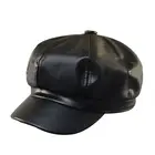 Новая Женская осенне-зимняя кожаная темно-синяя кепка береты шляпа для улицы путешествия дикая Ретро однотонная восьмиугольная шляпа