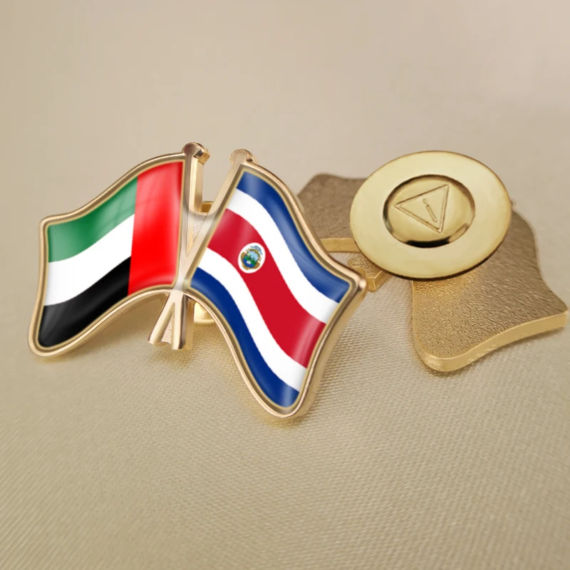 

United Arab Emirates and Costa Rica Crossed Double Friendship Flags Lapel Pins Brooch Badges