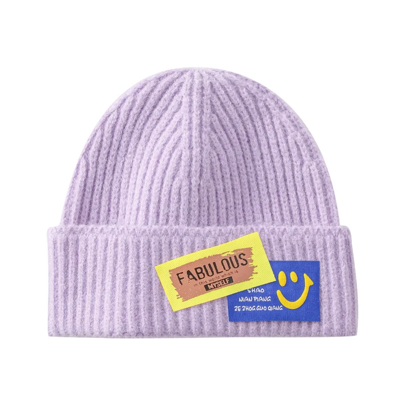 

Baby Beanie hat Knitting Cashmere Letter Brimless Hats Warm Soft Smile Baggy Melon Cap Letter Outdoor Retro Portable Berets