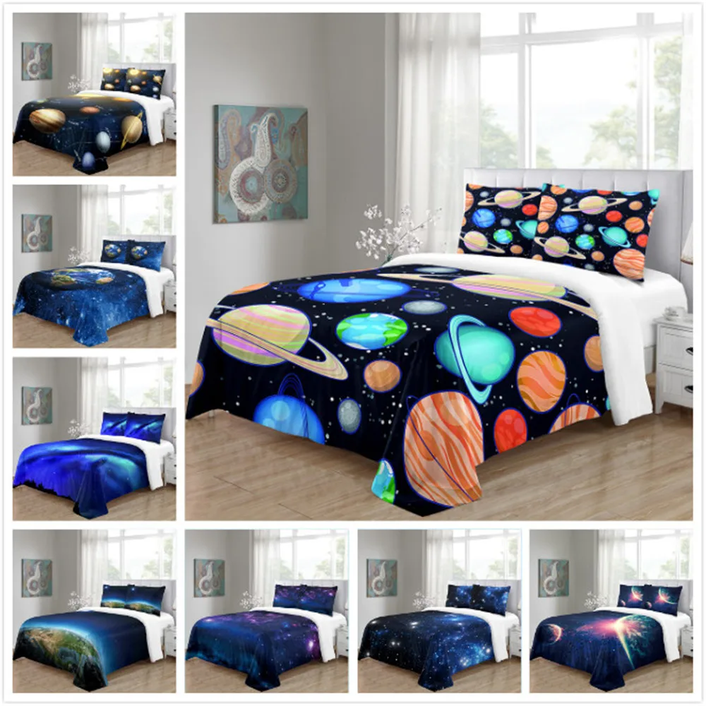 

Planets Duvet Cover Set Astronaut Rocket Ship Planets Stars Bedding Kids Boys Girls Space Quilt Cover Queen Dropship