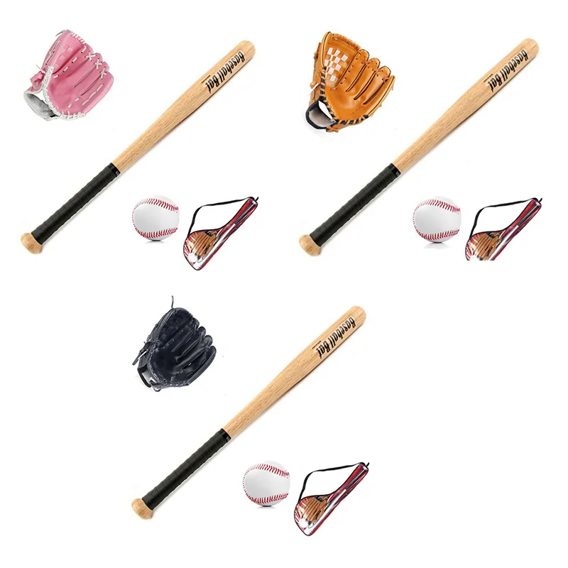 

Kids Outdoor Professional 25 Inch Wood Baseball Bat & Softball Ball & Baseball Gloves Exercise Training Baseball Set with Bag,Bl
