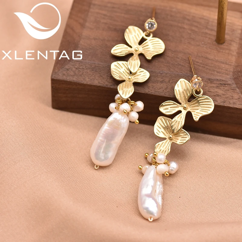 XlenAg естественный неправильной формы из барочного жемчуга и цветок Форма серьги