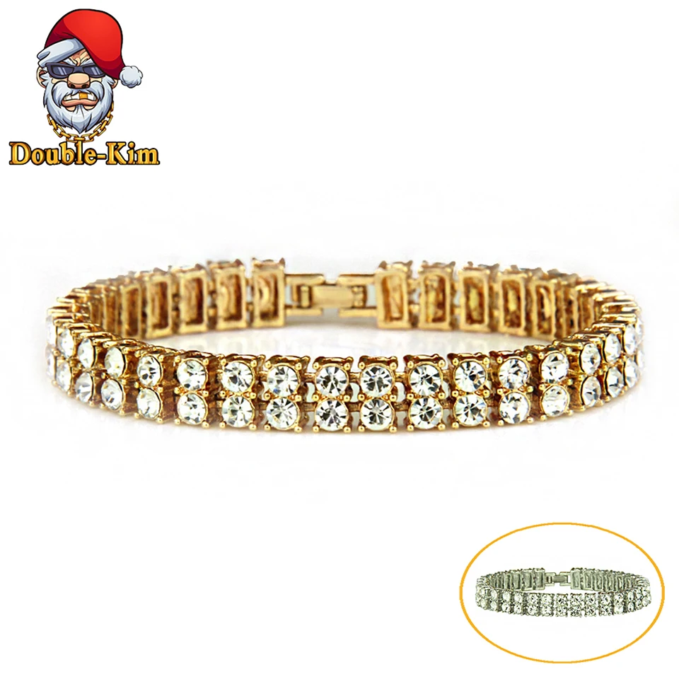 Двухрядный полностью циркониевый браслет хип-хоп Уличная культура титановая