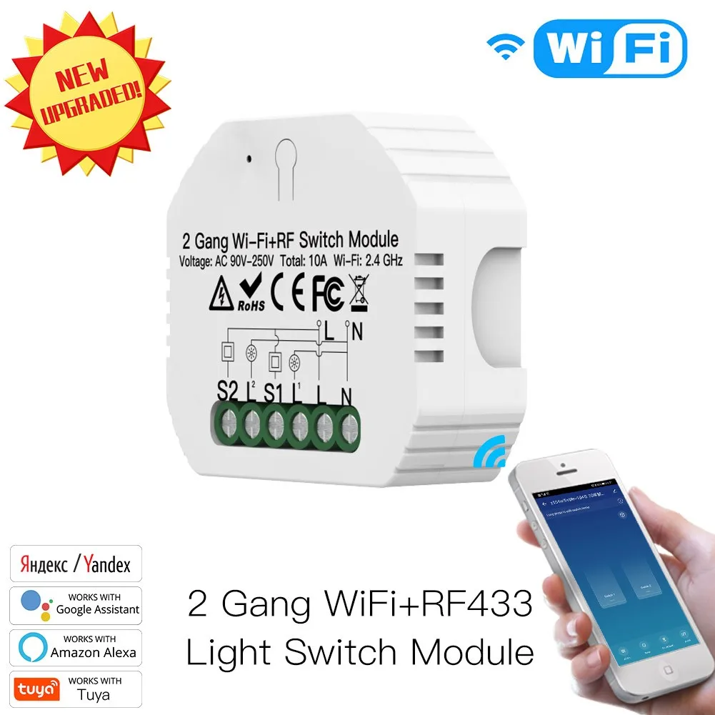 

Wifi Smart Light Switch Diy Breaker Module Smart Life/Tuya APP Remote Control,Working with Alexa Echo Google Home 2 Gang 2 Way.