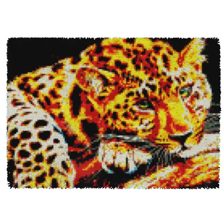 

Latch Hook Rug Kits Animal leopard Unfinished Crocheting Tapestry 3D Yarn Needlework Cushion Sets for Embroidery