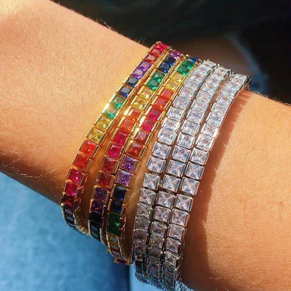 hiphop iced out cz fine fashion bracelet man gold color square tennis chain gorgeous trendy for 2020 New | Украшения и аксессуары