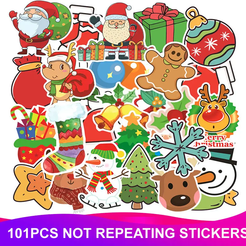 Christmas 101pcs 100 шт./упак. ПВХ водонепроницаемые рождественские наклейки портфель для ноутбука мотоцикл велосипед DIY бутылки воды забавные наклейки Детские Классические игрушки - Цвет: Christmas 101pcs