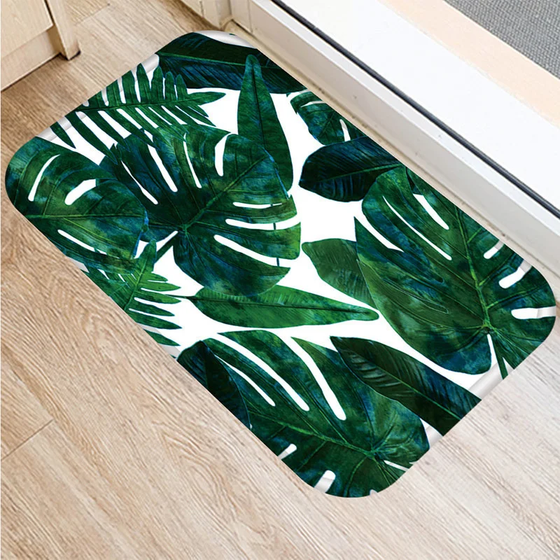 

Tropical Monstera Pattern Kitchen Bath Entrance Door Mat Coral Velvet Carpet Doormat Indoor Floor Mats Anti-Slip Rug Home Decor