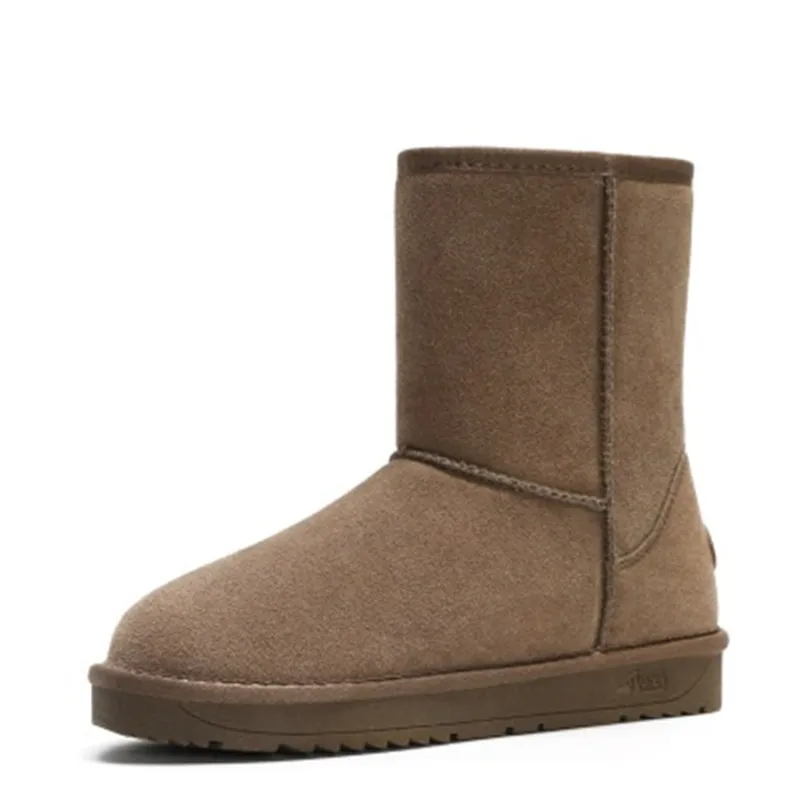 Khaki 2 Новинка года; женские короткие зимние ботинки из воловьей кожи и замши с подкладкой из плюша и меха; стильные зимние ботильоны с помпонами; обувь для девочек - Цвет: Khaki 2