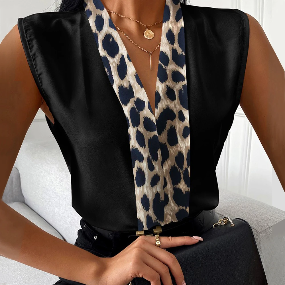 

Leopard Print Summer New Vest Tops Women's Sexy V Neck Sleeveless T Shirt Patchwork Shirt Fashionable Sexy Ladies Clothing D30