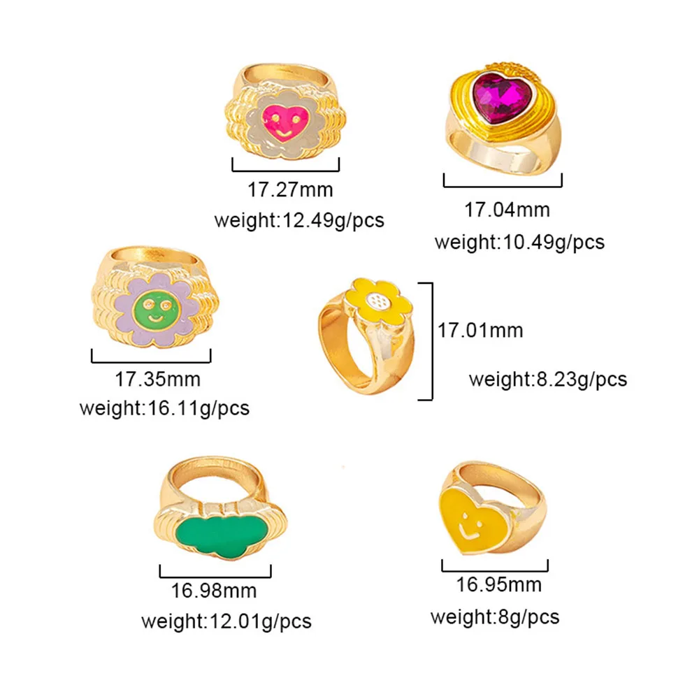 

Enamel Daisy Ring Female Fashion boho trendy Metal Gold color Rings Personality Finger Tail Ring for women jewelry